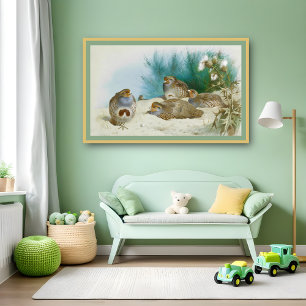 English partridge with gorse and thistles, Art Poster