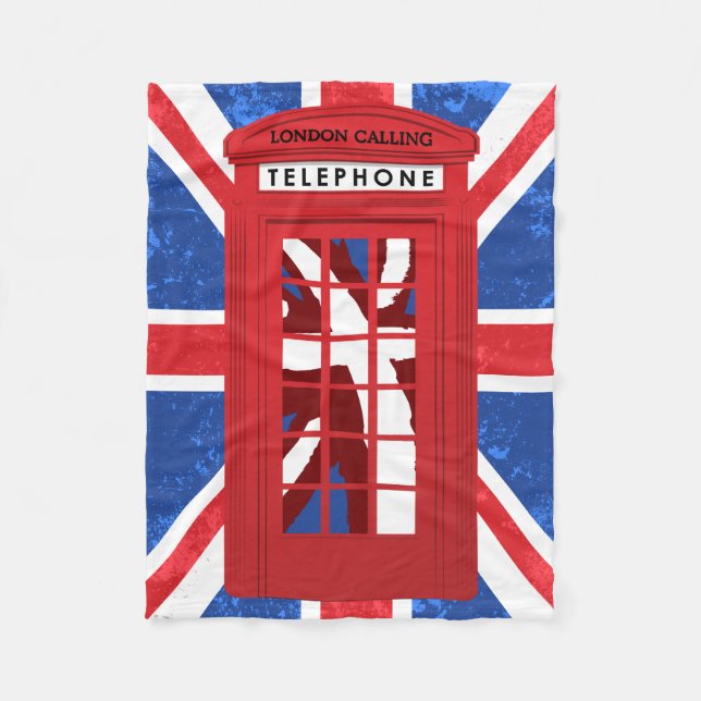 English Phone Booth, Union Jack Fleece Blanket (Front)