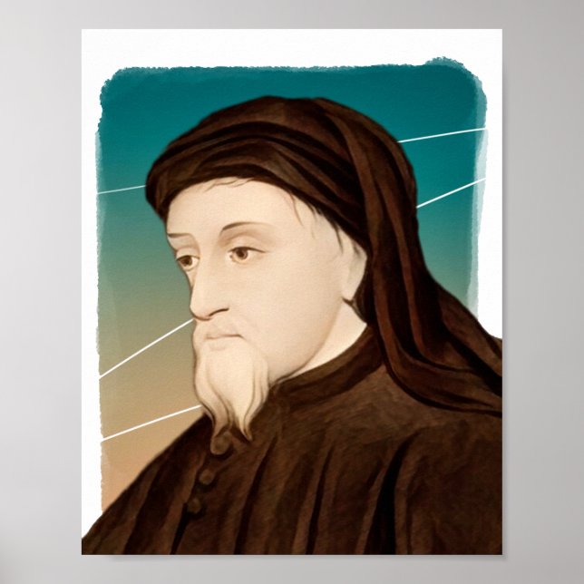English Poet Geoffrey Chaucer illustration  Poster (Front)