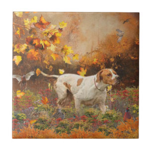 English pointer , Autumn Tapestry Poster Triptych  Tile
