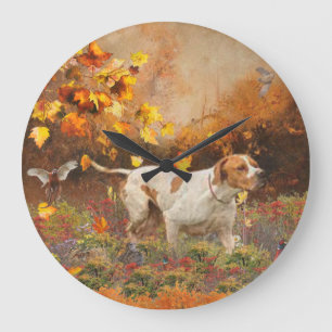English pointer , Autumn Tapestry Sign Large Clock