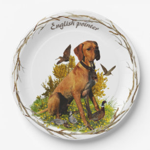 English pointer, bird hunting paper plate