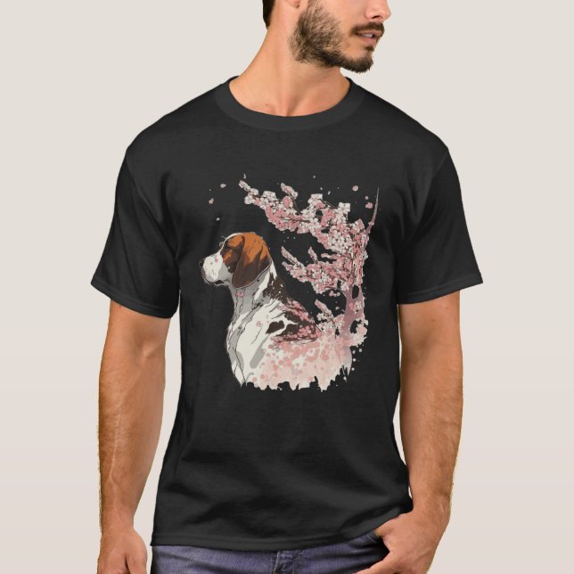 English Pointer Cherry Blossom Dog Breed Japanese  T-Shirt (Front)
