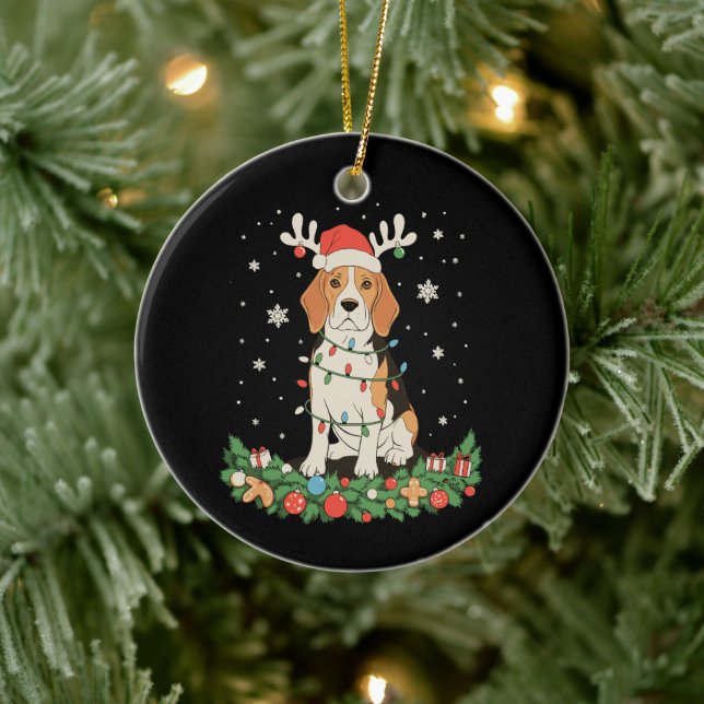 English Pointer Dog Reindeer Hat Christmas Lights Ceramic Tree Decoration (Tree)