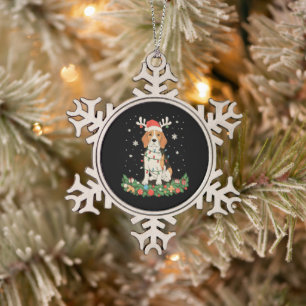 English Pointer Dog Reindeer Hat Christmas Lights Snowflake Pewter Christmas Ornament