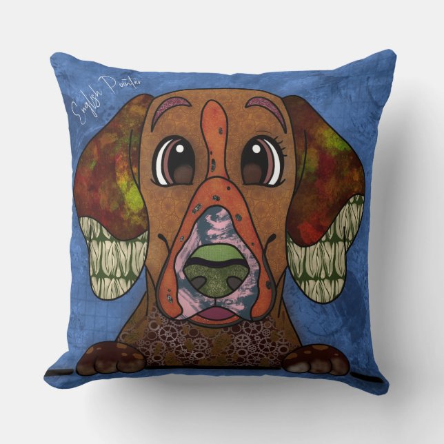 English Pointer hand-painted Throw Pillow (Front)
