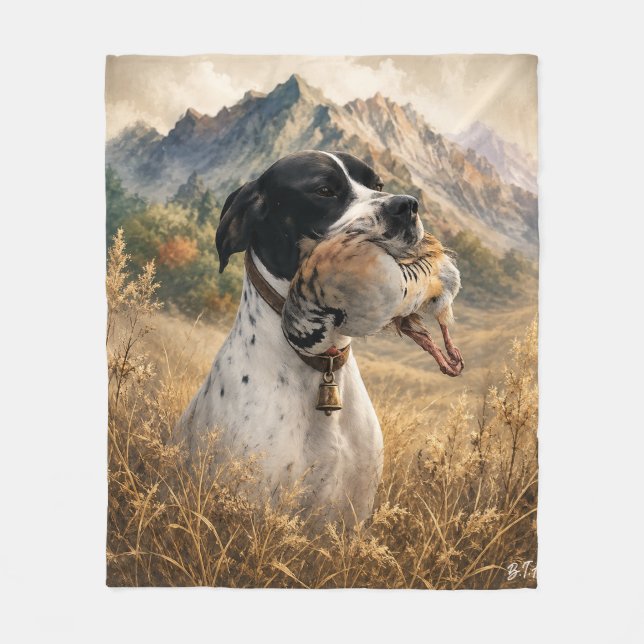 English Pointer Hunting ,Chukar partridge Fleece Blanket (Front)