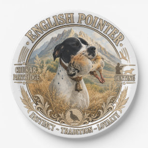 English Pointer Hunting ,Chukar partridge Paper Plate
