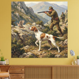 English Pointer, Partridge Hunting Canvas Print