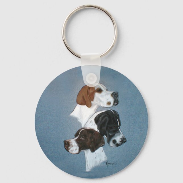 English Pointer Trio Head Study Key Ring (Front)