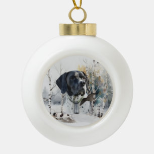 English Pointer , Woodcock Hunting Season , Art  Ceramic Ball Christmas Ornament