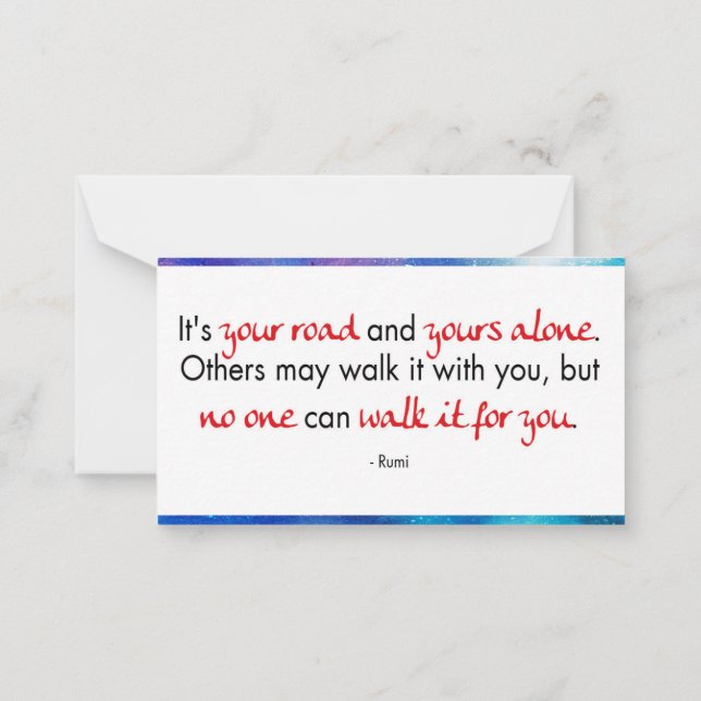 English quote from Rumi - It is your Road Card (Back)