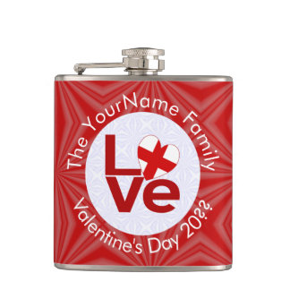 English Red LOVE Flag Personalised Hip Flask