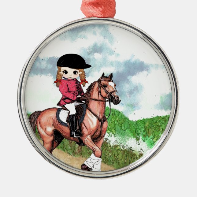 English Riding Girl Metal Tree Decoration (Front)