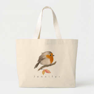 English Robin Bird Large Tote Bag