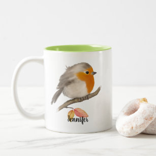 English Robin Bird Two-Tone Coffee Mug