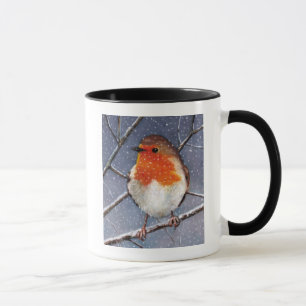 ENGLISH ROBIN IN SNOW: OIL PASTEL ART MUG