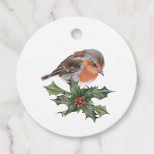English Robin in the Holly Christmas gift tag