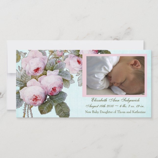 English Rose Birth Announcement for Baby Girl (Front)