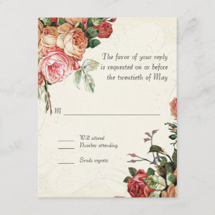 English Rose Bouquet, Vintage n Modern Swirl Leaf RSVP Card