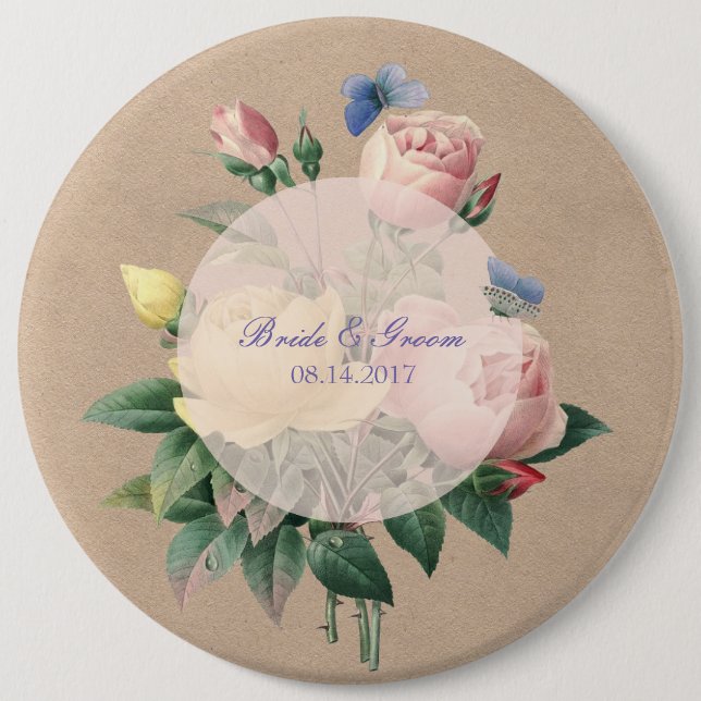 English Rose Butterfly Garden Wedding 6 Cm Round Badge (Front)