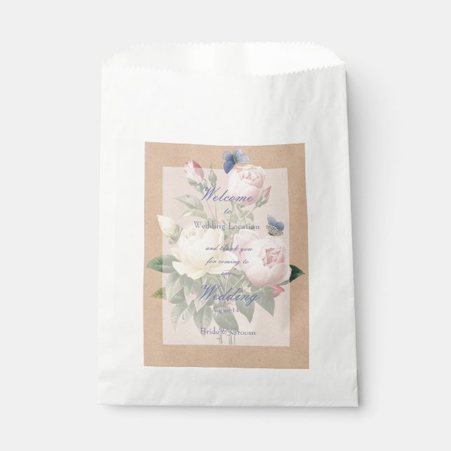 English Rose Butterfly Garden Wedding Favour Bags (Front)