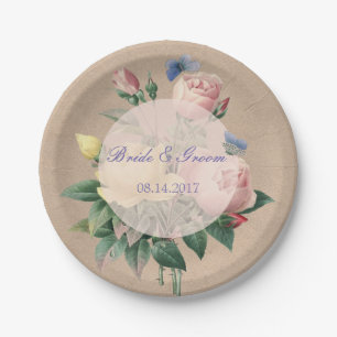 English Rose Butterfly Garden Wedding Paper Plate