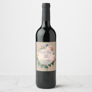 English Rose Butterfly Garden Wedding Wine Label