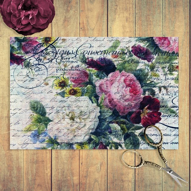English Rose Florals Ephemeral Writings Decoupage Tissue Paper (Creator Uploaded)