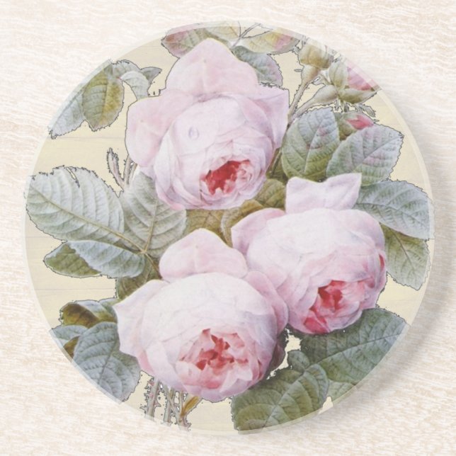 English Rose Garden Bourbon Pink Floral Coaster (Front)