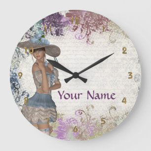 English rose romantic girl large clock