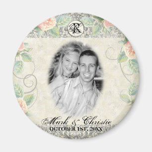 English Rose & Silver Wedding Save the Date Magnet