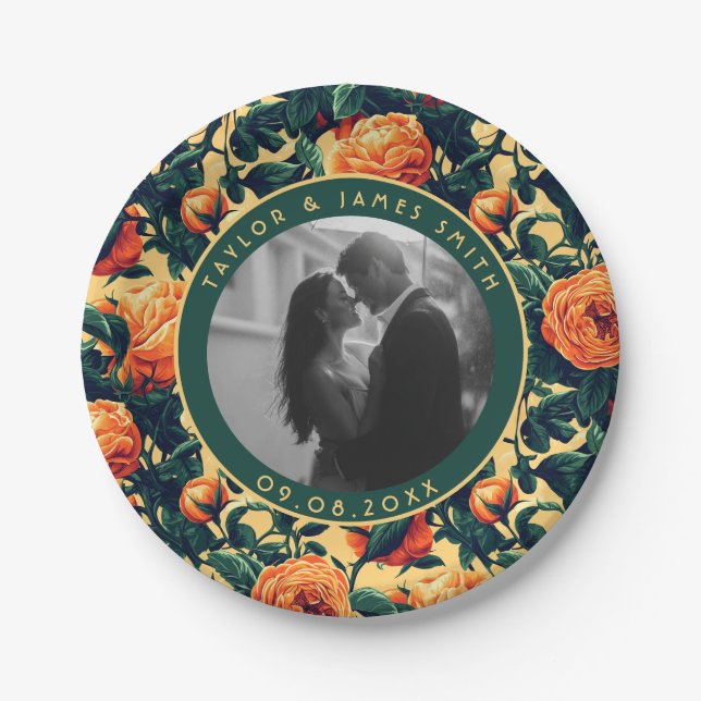 English Rose Wedding Plates For Bride And Groom (Front)