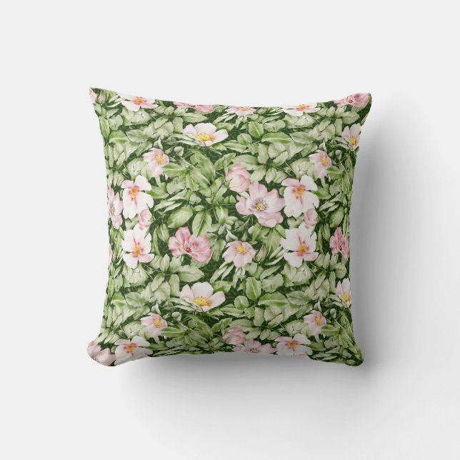 English roses green rose leaves floral design on  cushion (Front)
