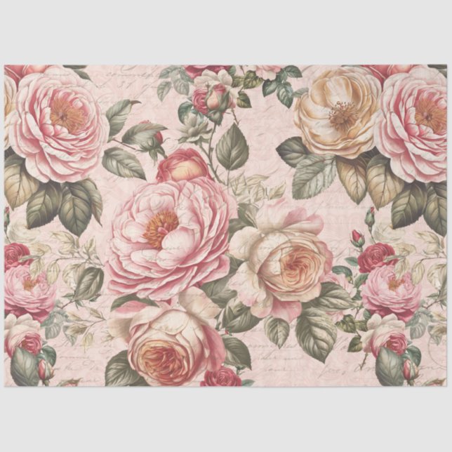English Roses Tea Party Floral Pink Bridal Shower Tissue Paper (Front)