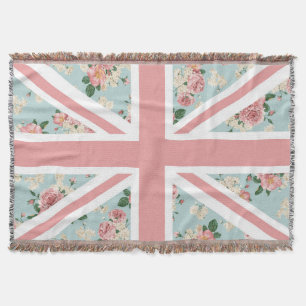 English Roses Union Jack Flag Throw Blanket