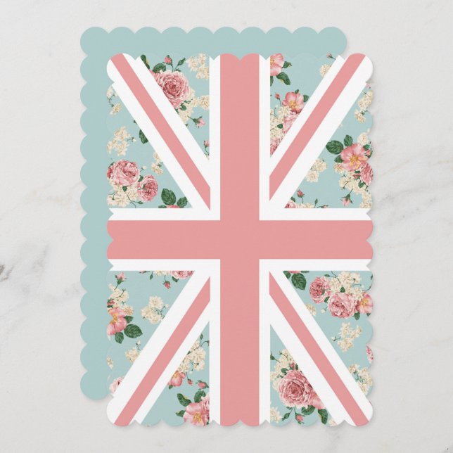 English Roses Union Jack Floral Pattern Invitation (Front/Back)