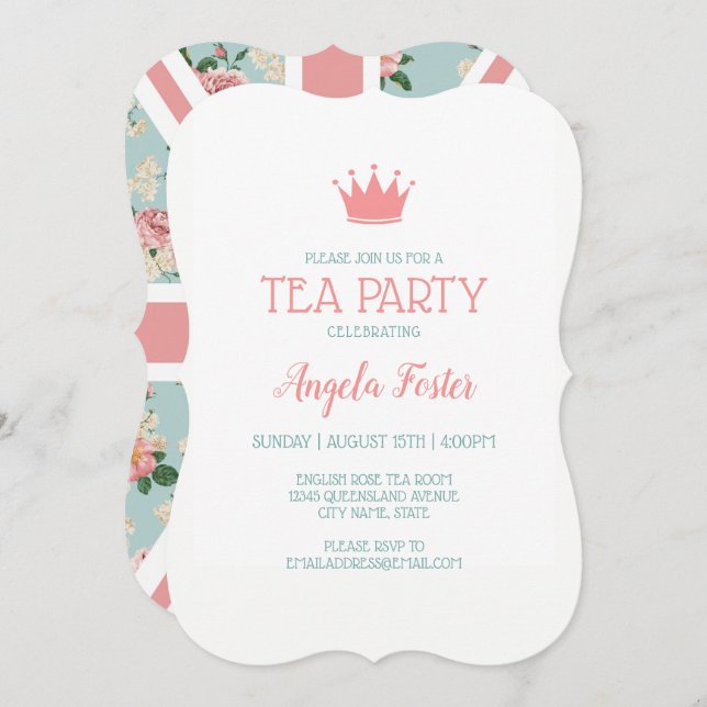 English Roses Union Jack Tea Party Invitation (Front/Back)