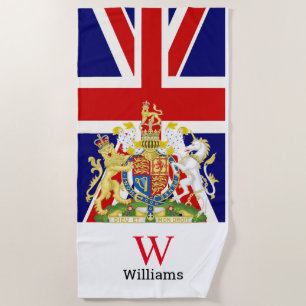 English Royal  Crest  Monogram   Beach Towel