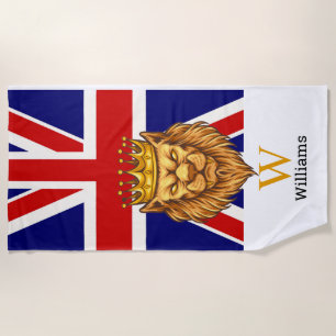 English Royal Lion Monogram Beach Towel