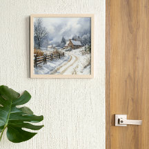 English Rural Winter Watercolor