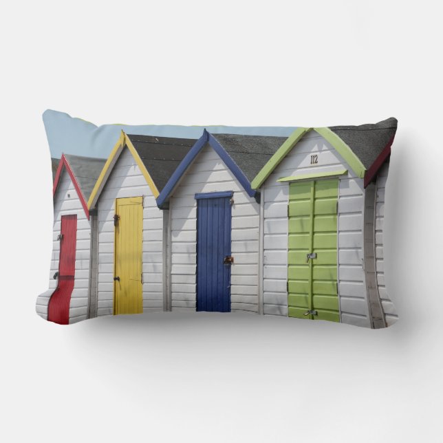 English Seaside Beach Huts Lumbar Cushion (Front)