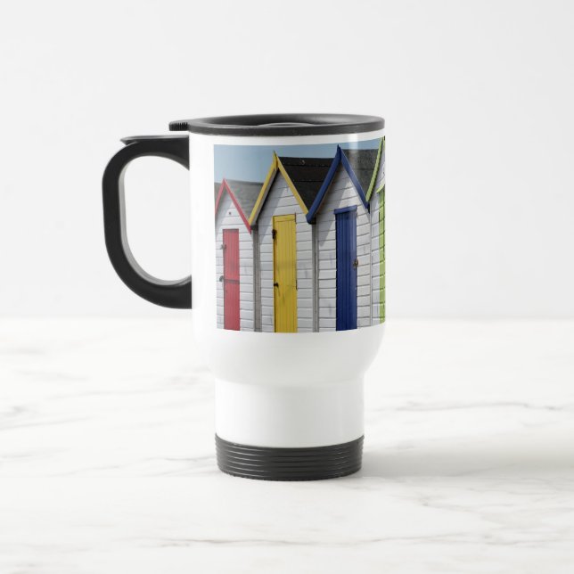 English Seaside Beach Huts Travel Mug (Left)