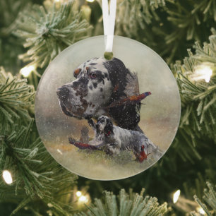 English  setter  art     glass tree decoration