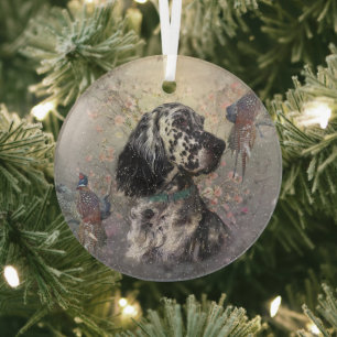 English  setter  art     glass tree decoration