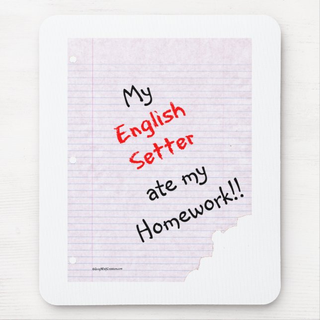 English Setter Ate My Homework Mouse Mat (Front)