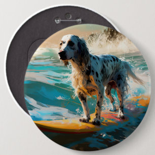 English Setter Beach Surfing Painting 6 Cm Round Badge