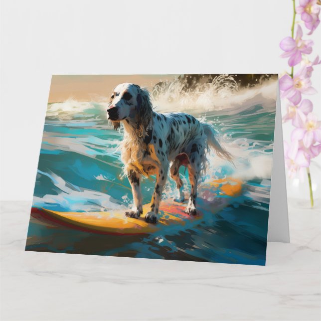 English Setter Beach Surfing Painting Card (Orchid)