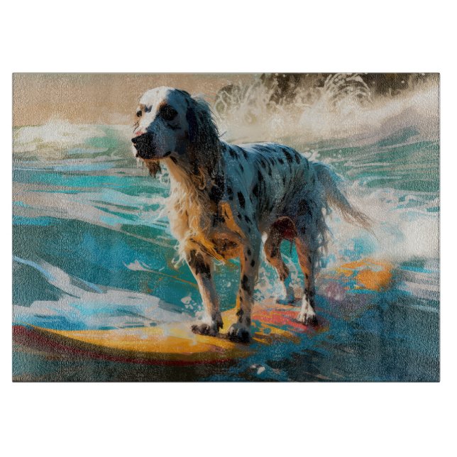 English Setter Beach Surfing Painting Cutting Board (Front)
