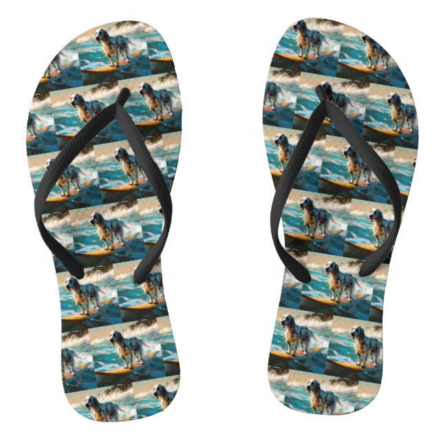 English Setter Beach Surfing Painting Flip Flops (Footbed)